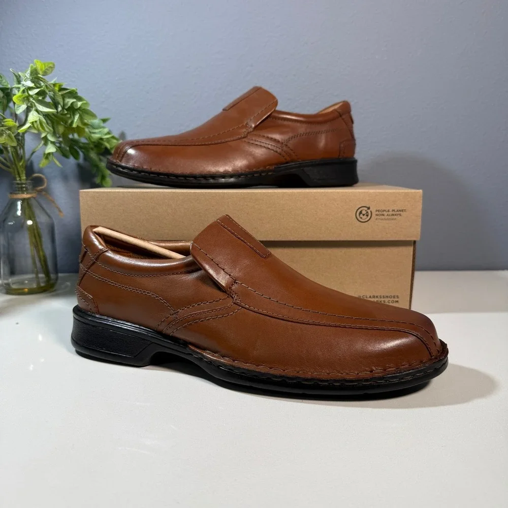 Clarks Collection Mens Brown Leather Slip On‎ Dress Shoes Comfort Size 9.5W